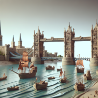 Create for me a picture of Tower Bridge, the Castle behind it, and ships sailing on the Thames