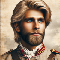 Illustrate the legendary figure of Vasil Levski - blonde, 33 years old, blue eyes, a national hero who fought for Bulgaria's independence and inspired a nation.