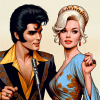 Elvis Presley dancing with Madonna - realistic photo.