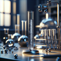 photo of chemistry test tube with silver metallic liquid inside