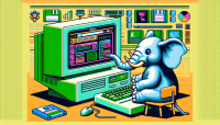 Elephant developing web site, 1960s Cartoon