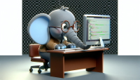 Elephant developing web site, 1960s Cartoon, transparent background
