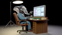 Elephant developing web site, 1960s Cartoon, transparent background