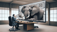 Elephant developing web site, transparent background