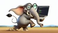 Elephant developing web site, transparent background