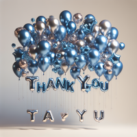 blue foil balloons saying thank you